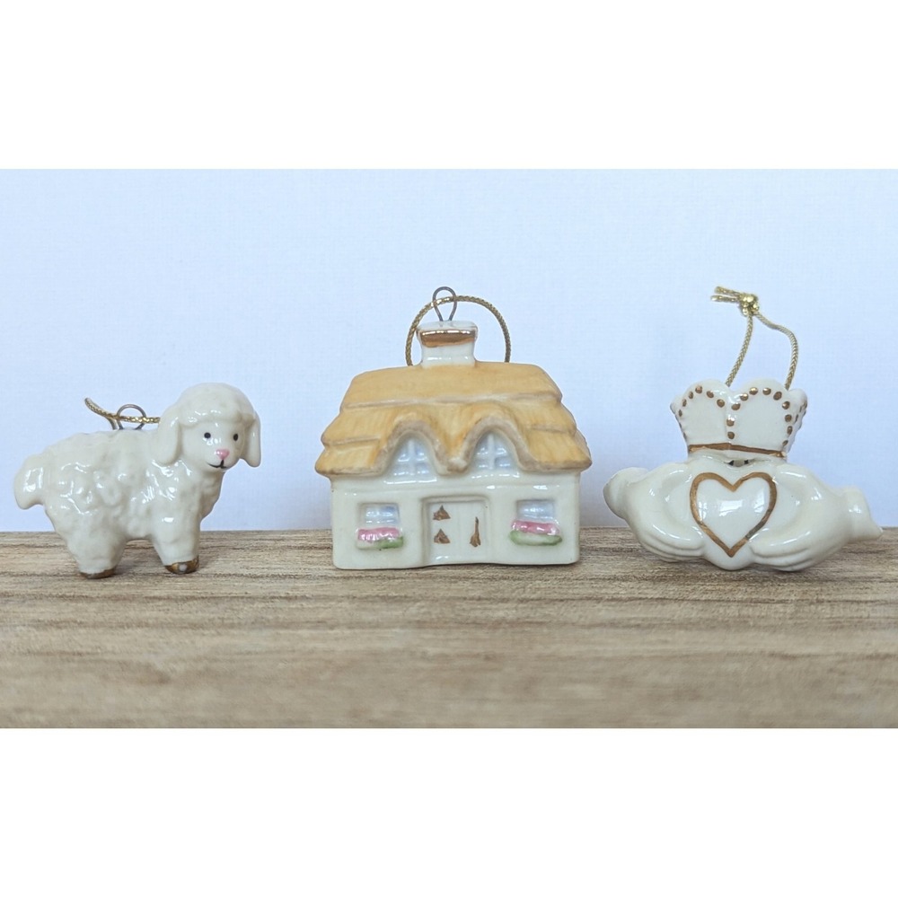 LENOX Luck Of The Irish Miniature Tree Ornament Claddagh Cottage Sheep -Set Of 3